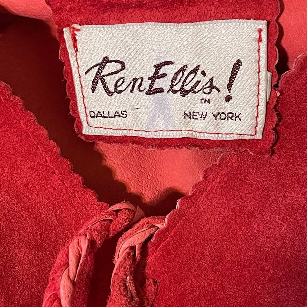 Ren Ellis Red Suede Fringe Western Top Beaded Cowgirl Southwestern Small - Flaws - Picture 11 of 11